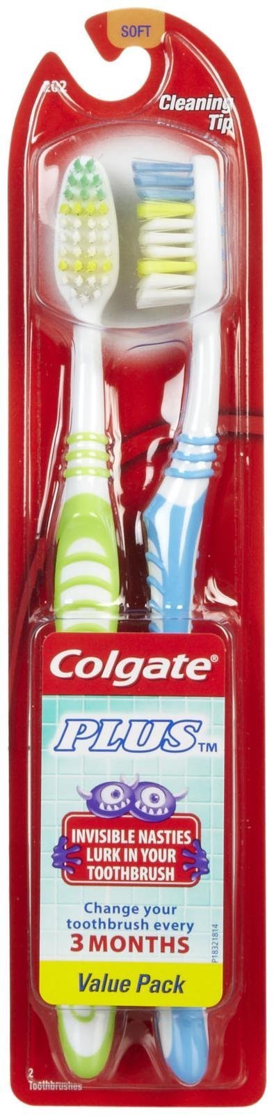 Colgate Plus Toothbrush Dual Cleaning Tip Twin Pack, Soft - 2 Ea by Colgate-Palmolive Company