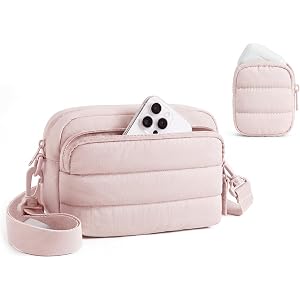 BAGSMART 2-Pc Set Small Crossbody Bags for Women Puffer Shoulder Hobo Purse | Small Hobo Bag with Detachable Cute Earbuds Pou