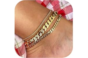 JACRUCES 3 PCS Gold Ankle Bracelets for Women 14k Gold Stainless Steel Anklets for Women Waterproof Cuban Link Anklets Layered Plus Size Ankle Bracelet Gold Jewelry Set Gift