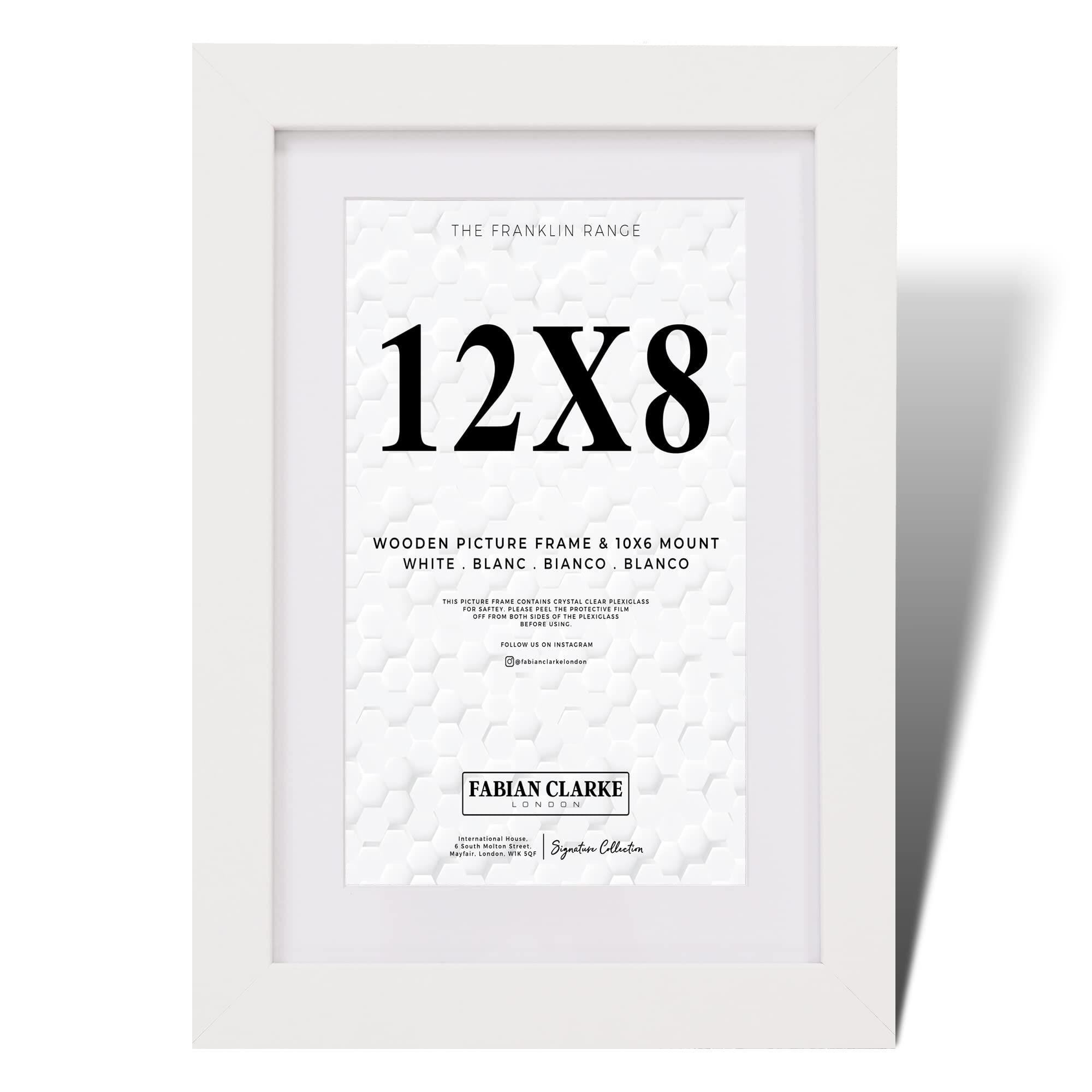 Fabian Clarke London® 12x8 Modern White Wooden Picture Photo Frame with White 10x6 Mount to Hang Portrait or Landscape