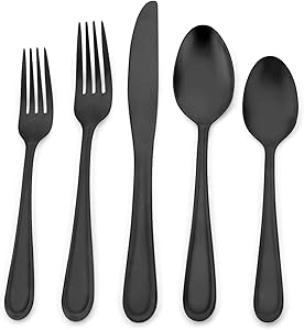 Matte Black Silverware Set,BEGEEL Satin Finish 20 Piece Stainless Steel Flatware Set,Elegant Tableware Utensil Sets Service for 4,Upgraded Cutlery Set Include Spoons/Forks/Knives,Dishwasher Safe