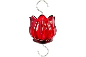 WOWARE Real Glass Ant Moat for Hummingbird Feeders & Oriole Feeders Glass Tulip Shape Insect Guard with Large Capacity Flower Design Nectar Feeder Accessory Hooks (Red, 1 Pack)