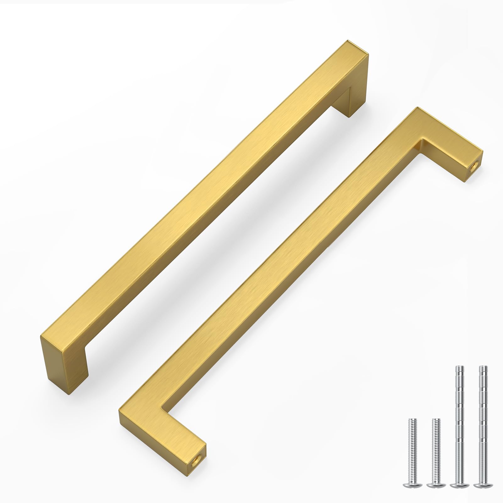LONTAN 5 Pack Gold Kitchen Door Handles 192mm Square Brushed Brass Cupboard Handles Wardobe Bathroom Kitchen Cupboard Door Pulls Stainless Steel