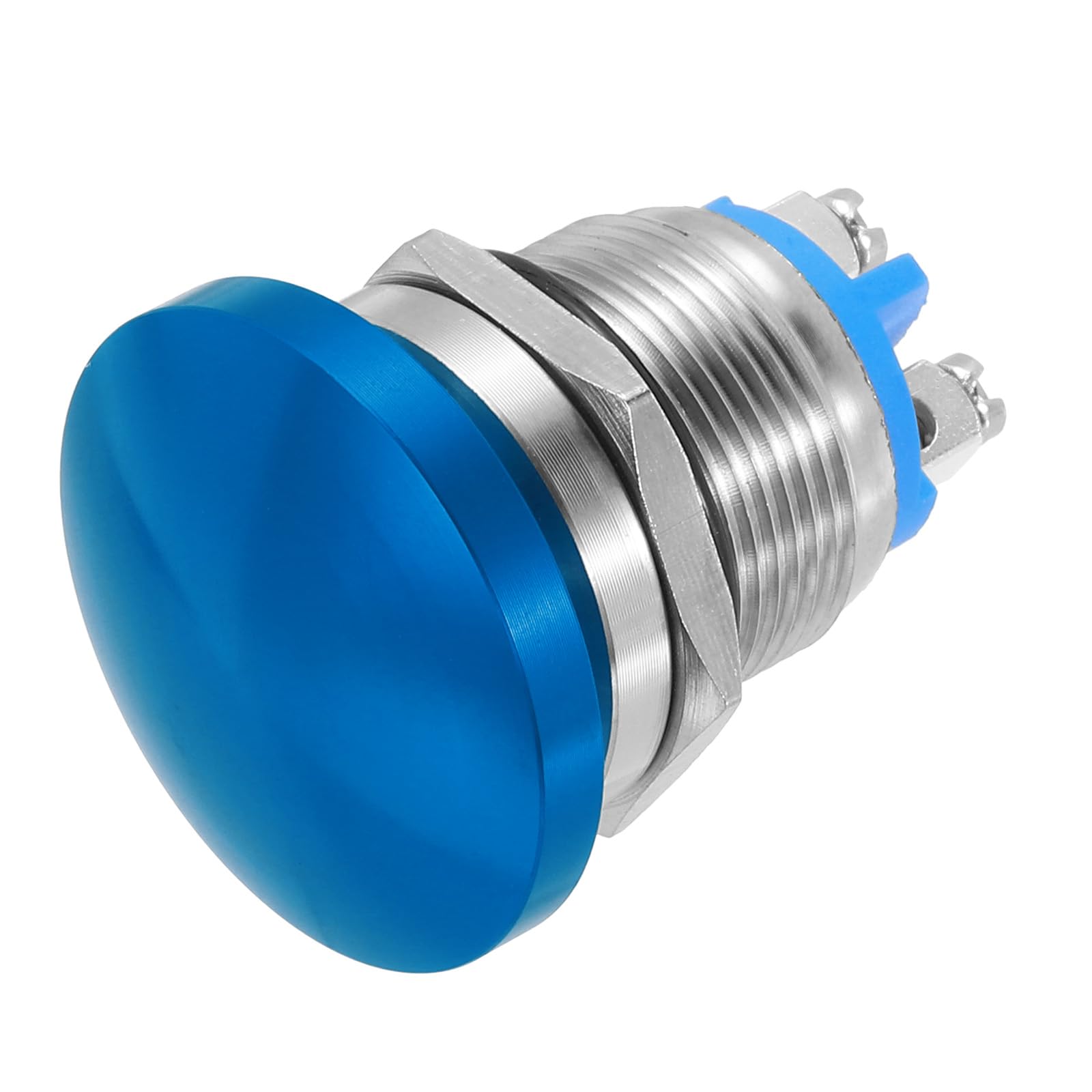 METALLIXITY 1PCS 5A 19MM 3/4" Momentary Mushroom Head Push Button Switch 12V 24V 120V 250V AC Blue 1NO Waterproof IP65 SPST Self-resetting Domed Round 2 Screw Foot Button