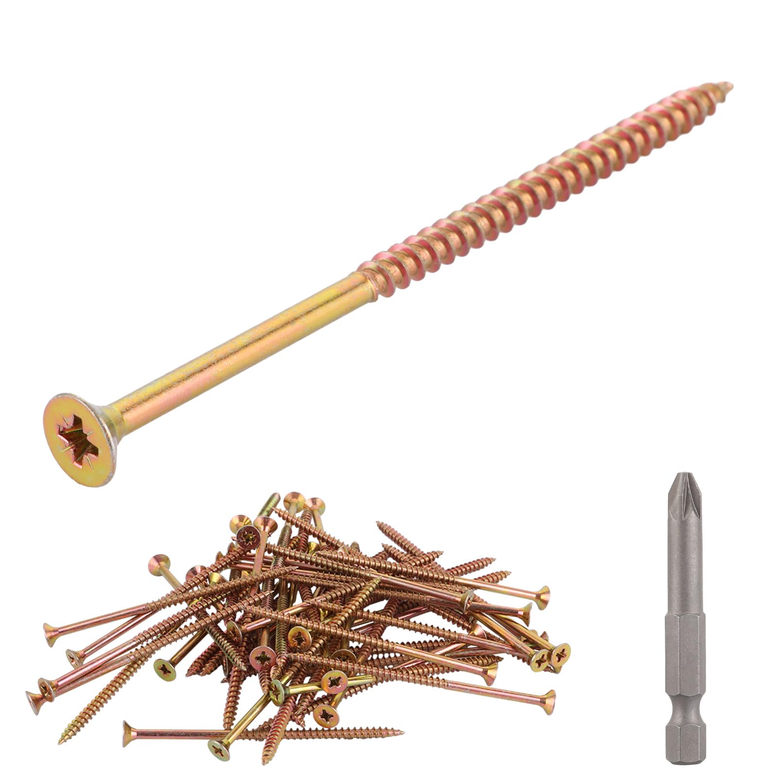 ASelected 150Pcs(1Kg) Wood Screws M5 (5Mm X 100Mm) Gold For Wood Chipboard,Home Diy Constructing Repair