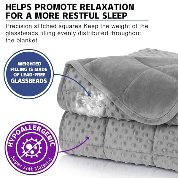 HULOO SLEEP WEIGHTED BLANKET TWIN 15LBS FOR ADULT(48″×78″,GRAY) BREATHABLE SOFT MINKY WEIGHTED THROW BLANKET FOR ALL SEASON,HEAVY BLANKET WITH PREMIUM GLASS BEADS