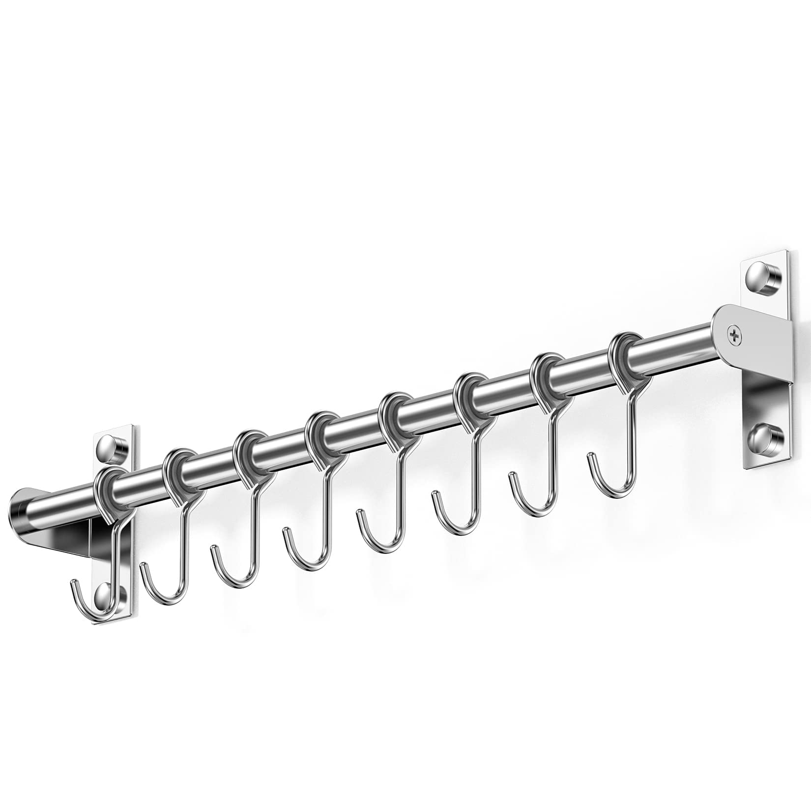 jopoo Stainless Steel Utensil Rack, Wall-Mounted Hanging Rail Rack with 8 Sliding Hooks, for Kitchen & Bathroom