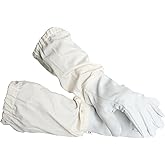 FOREST BEEKEEPING SUPPLY - Goatskin Leather Beekeeper's Glove with Long Canvas Sleeve & Elastic Cuff.(Medium)