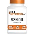 BulkSupplements.com Fish Oil 1000mg Softgels - Fish Oil Omega 3, Fish Oil Supplements, Fish Oil Pills - Gluten Free, 1 Softgel per Serving, 240 Softgels (Pack of 1)