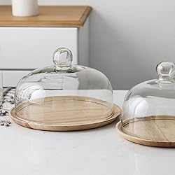 KVMORZE Cake Stand with Glass Dome, 2-in-1 Acacia