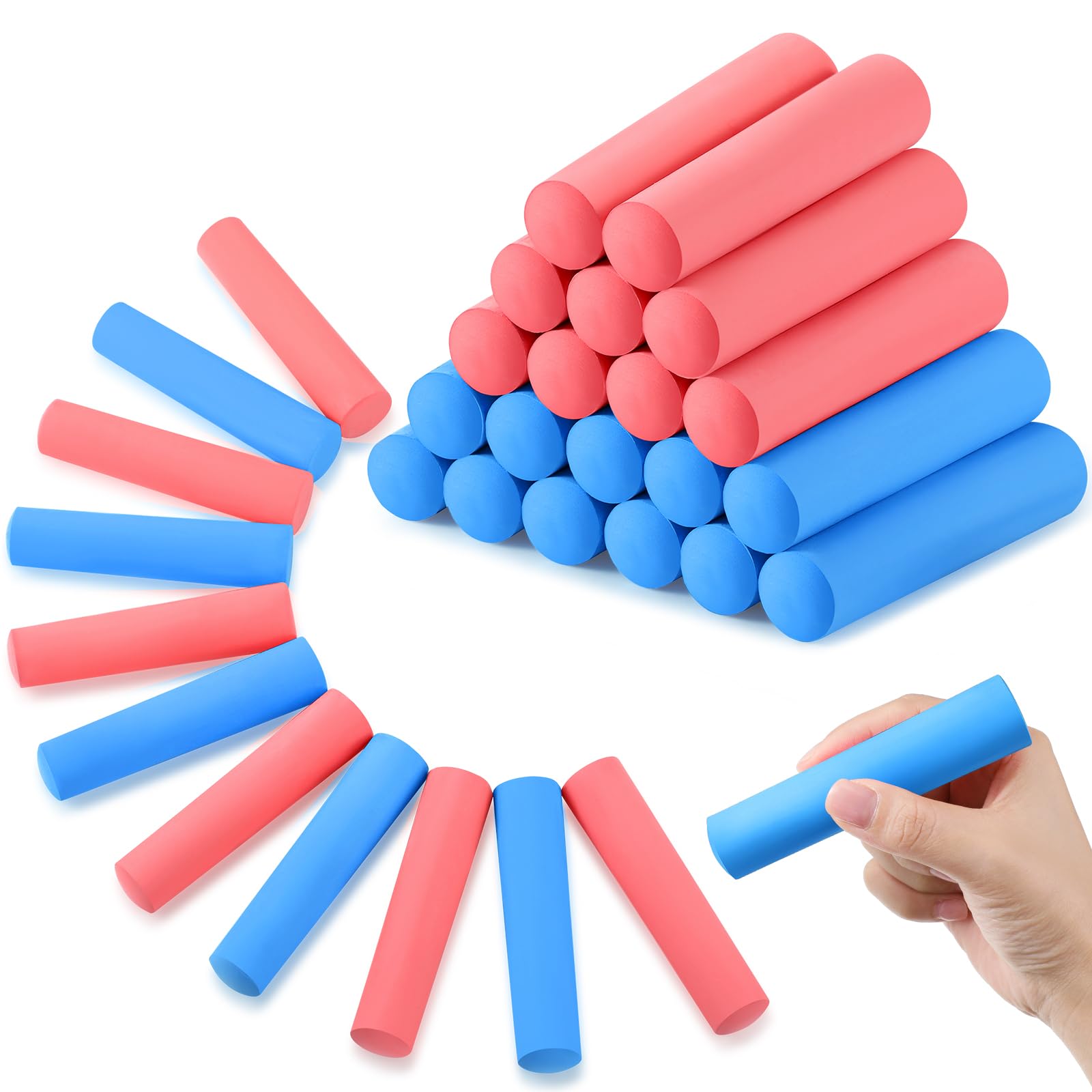 Fulmoon 40 Pcs Jumbo Sidewalk Chalk Outdoor Art Non Toxic Large Washable Street Chalk for Adults Drawing Painting (Round,Red,Blue)
