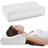 Cervical Pillow, Ergonomic Memory Foam Pillows for Sleeping with Removable Pillowcase, Soft Contour Orthopedic Neck Support Pillow for Side, Back, Stomach Sleepers (White)
