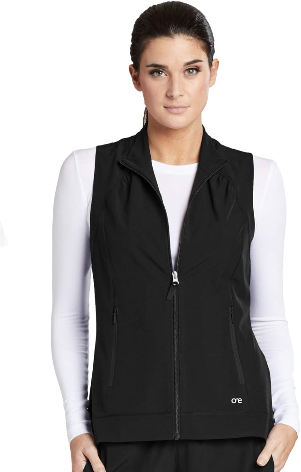 BARCO ONE 2-Pocket Mock Neck Zipper Vest for Women - Stretch Medical Scrub Vest: Clothing