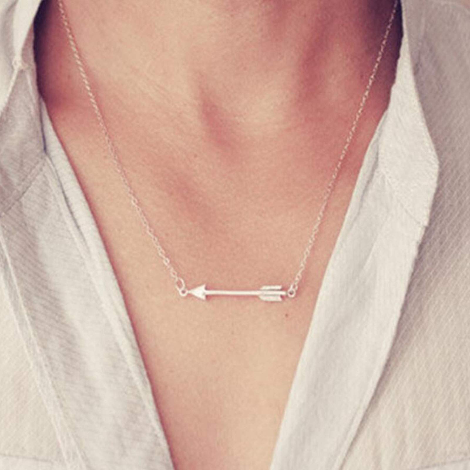 TseenYi Arrow Choker Necklace Arrow Pendant Necklace Chain Adjustable Necklaces Jewelry for women and Girls (Silver)