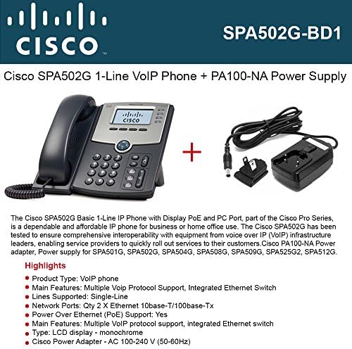 Cisco SPA502G IP Phone 1-Line with PoE port + Power Supply PA100-NA 5V