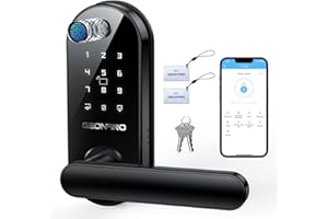 GEONFINO Smart Door Lock 6-in-1 Electronic Door Lock for Front Door Fingerprint Door Lock with Anti-Peeping, Auto-Lock Black Keyless Door Lock Digital Lock with Electric Door Knob, Biometric Handle for Home