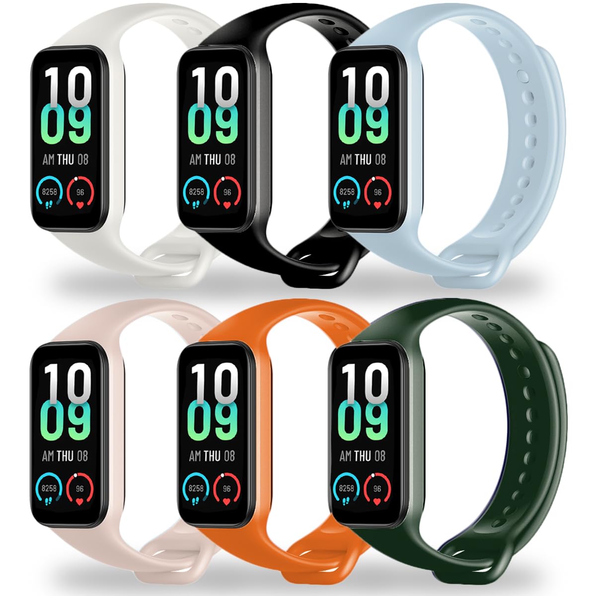 Monuary 6 Pack Replacement Bands Compatible with Amazfit Band 7, Colorful Sporty Straps, Soft & Breathable, Quick Release