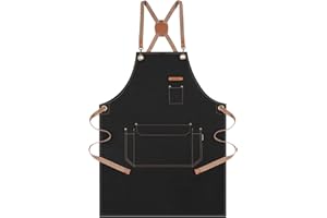 Chef Apron for Men Women with Pockets, Canvas Aprons for Kitchen Cooking, Artist Painting, Server Work Apron for Barista