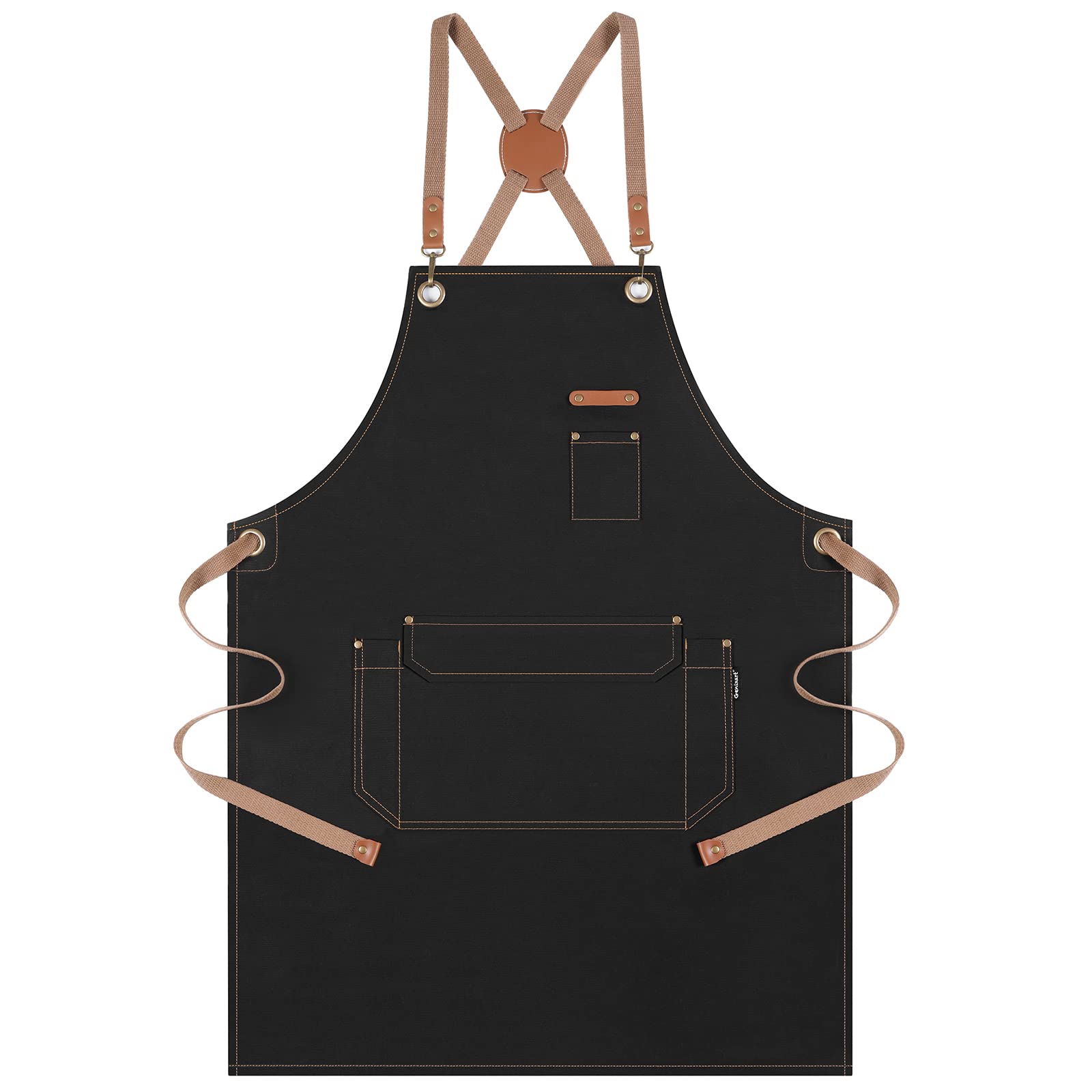Genixart Chef Apron for Men Women with Pockets - Cross Back Kitchen Apron Cooking, Baking, BBQ, Art Painting - Cotton Canvas Work Aprons for Gardening, Restaurant, Cafe, Bar, Shop (1, Black) — image 1