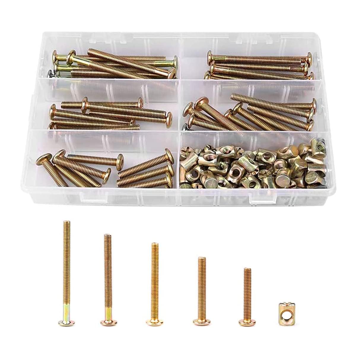TOP-VIGOR 50Pcs Furniture Bolt Nut Set, M6x40mm/50mm/60mm/70mm/80mm Barrel Bolts and Nuts, Hex Socket Head Cap Screws Bolts Nuts, Furniture Cot Bed Bolts Crib Screws for Crib Bunk Bed Furniture Cot