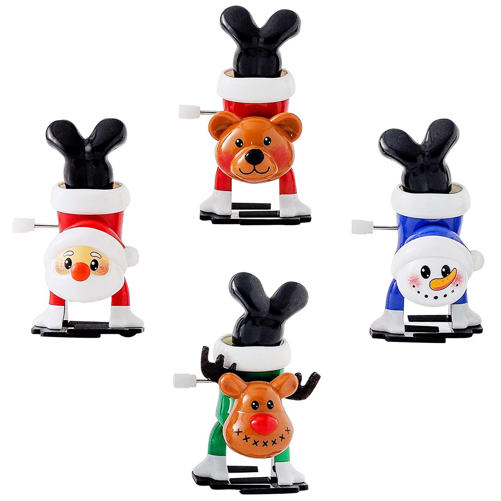 4Pack Christmas Wind Up Toy for Kids Party Bag,Funny Jumping Toys Xmas Gift Toy Spring&Wind Up Small Walking Clockwork Toys for Kids Christmas Party Favors Stocking Stuffers Cracker Gifts Fillers