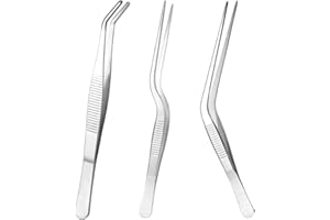 ZYGHJORT Garden Tweezers, 3 Pcs Stainless Steel Plant Tweezer Set Straight and Curved Precision Tweezers Multipurpose Bonsai Tools for Garden, Kitchen, Indoors and Outdoors (6.22Inch / 6.3Inch / 6.4Inch)