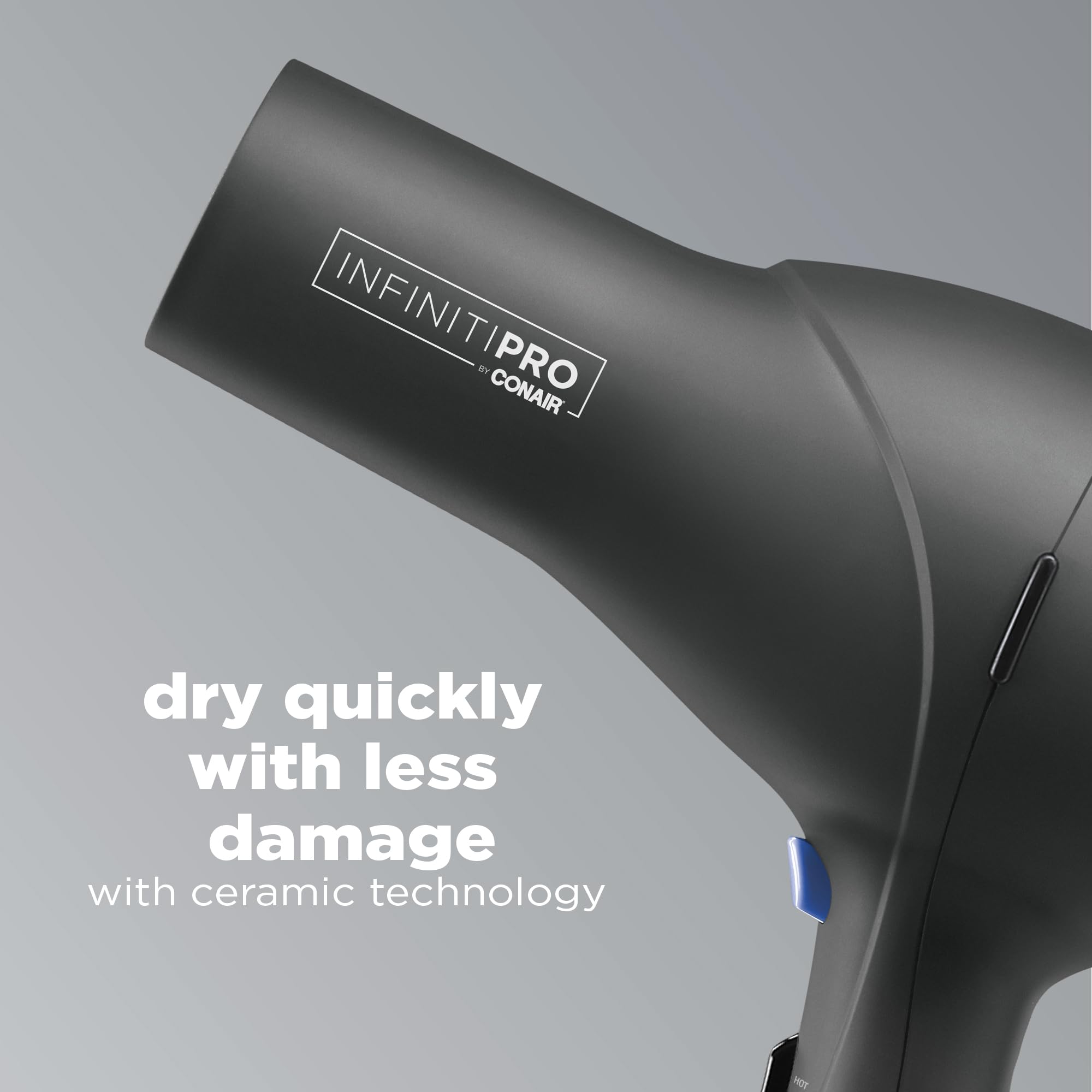 Infiniti PRO CONAIR Hair Dryer with Diffuser, Professional AC Motor, Tourmaline Ceramic Technology Blow Dryer, Includes Concentrator and Blowout Brush, Amazon Exclusive, Gray