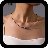 Ximdble Vintage Brown Leather Choker Necklace Single Turquoise Pendant Necklace Blue Stone Choker Necklace Brown Suede Suede Necklace Boho Turquoise Statement Necklace Jewelry for Women