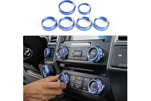 Keptrim for F150 Air Conditioner Switch & Trailer & 4WD & VOL Knob Button Trim for Ford F150 XLT 2016 2017 2018 2019, Blue Aluminum, 6pcs