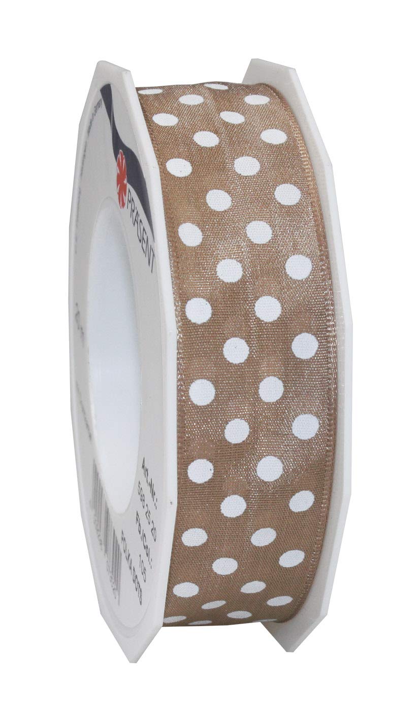 Präsent - Polka Dots Wired & Printed Ribbon Syringa-White 25 mm Width, 20 m Length — image 1