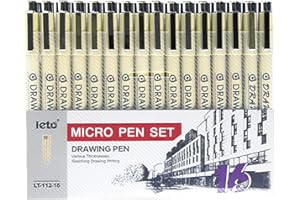 KOUSICOO Muchcute Micro Fineliner Drawing Art Pens: 16 Black Fine Line Waterproof Ink Set Artist Supplies Archival Inking Markers Liner Professional Sketch Outline Anime Sketching Watercolor Zentangle Stuff