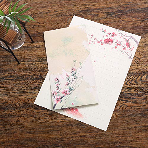 Efivs Arts Envelope Letter Paper Sealing Paste Sticker Set,Adhesive Stationery Generalï¼ŒInk Painting Design Assortedï¼ˆ20Envelopes+64 Writing paper+24Sealing Paste ï¼‰
