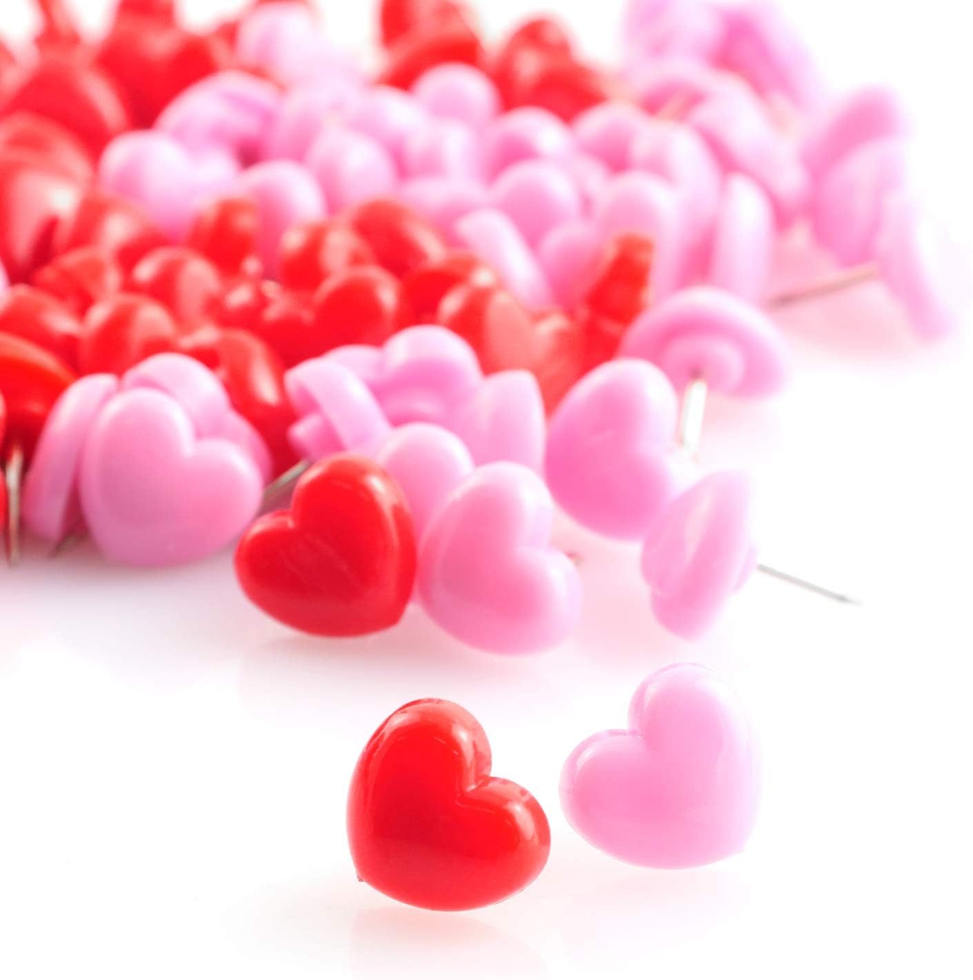 Lind Kitchen 100pcs Heart Shape Push Pins for Home School Office Notice Board Cork Board,Cute Thumbtacks Tacks Decorative Pushpins Accessories Supplies(Pink +Red)