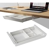 Gaxomo White Under Desk Sliding Pull-out Drawer with Pencil Tray and Slide Storage Tray, 17'' long &amp; 13.5'' deep Large Organizer for Sit Stand Workstation&hellip;