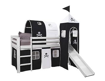 White Midsleeper Cabin Bed With Pirate Tent And Tunnel Mattress