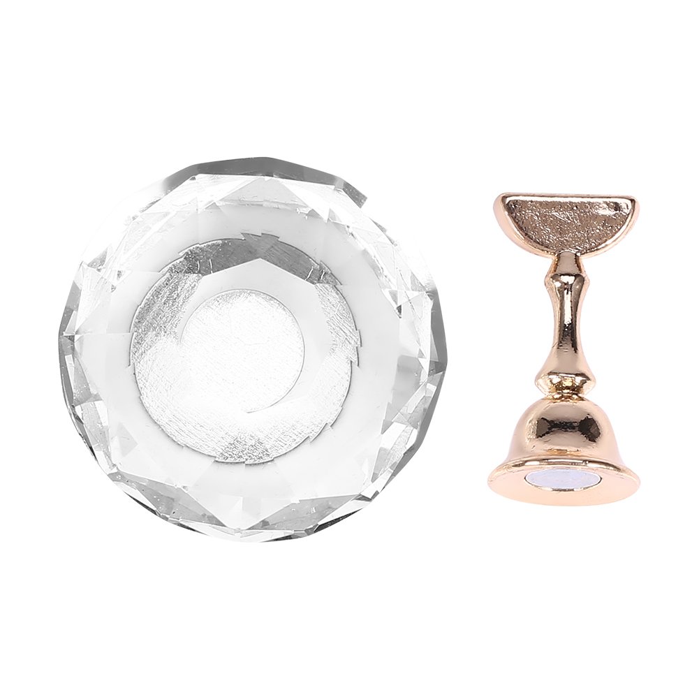 Household 4 Types Magnetic Nail Tip Practice Stand Base Alloy Holder Nail Art Display Stand Manicure Tool(Diamond white crystal + 1 base)