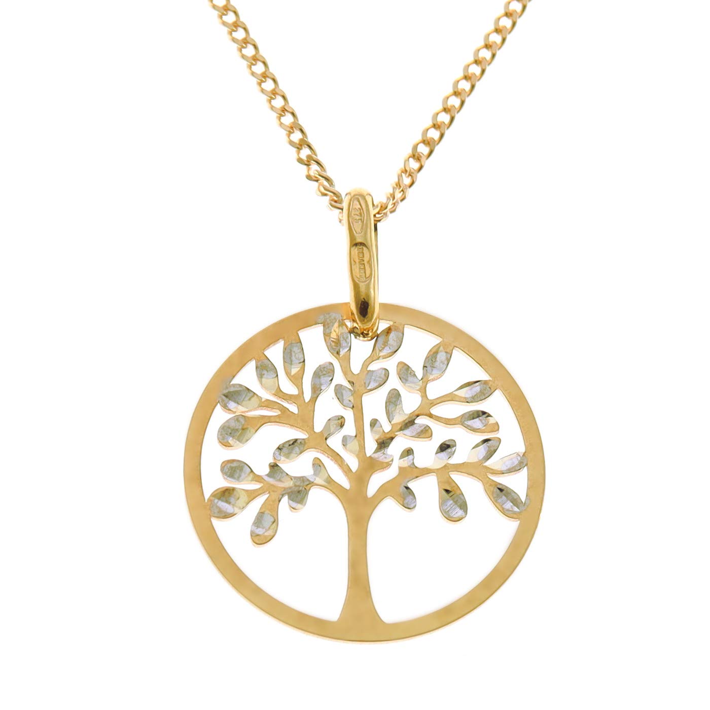 Alexander Castle 9ct Gold Tree of Life Pendant Necklace for Women - Yggdrasil Crann Bethadh with 18" Gold Chain & Jewellery Gift Box - 15mm