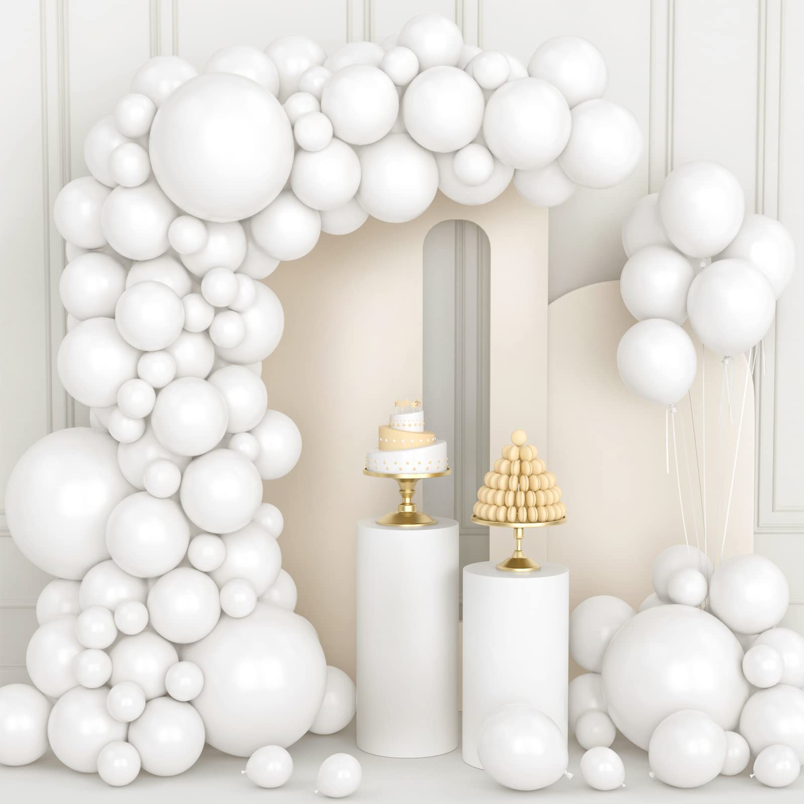 White Balloons, 106 pcs White Balloon Garland Arch Kit 5 10 12 18 inch Latex Balloons with Balloon Chain and Ribbon for Women Girls Men Boys Wedding Birthday Party Graduation Bridal Shower Decorations