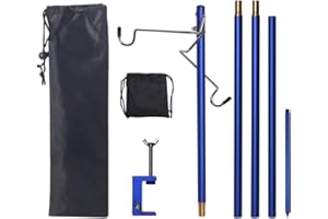 HIKEMAN Folding Lantern Stand Pole Portable Lamp Stand Hook Collapasible Light Stand Holder for Camping Fishing Picnic BBQ Outdoor Activities (Blue)