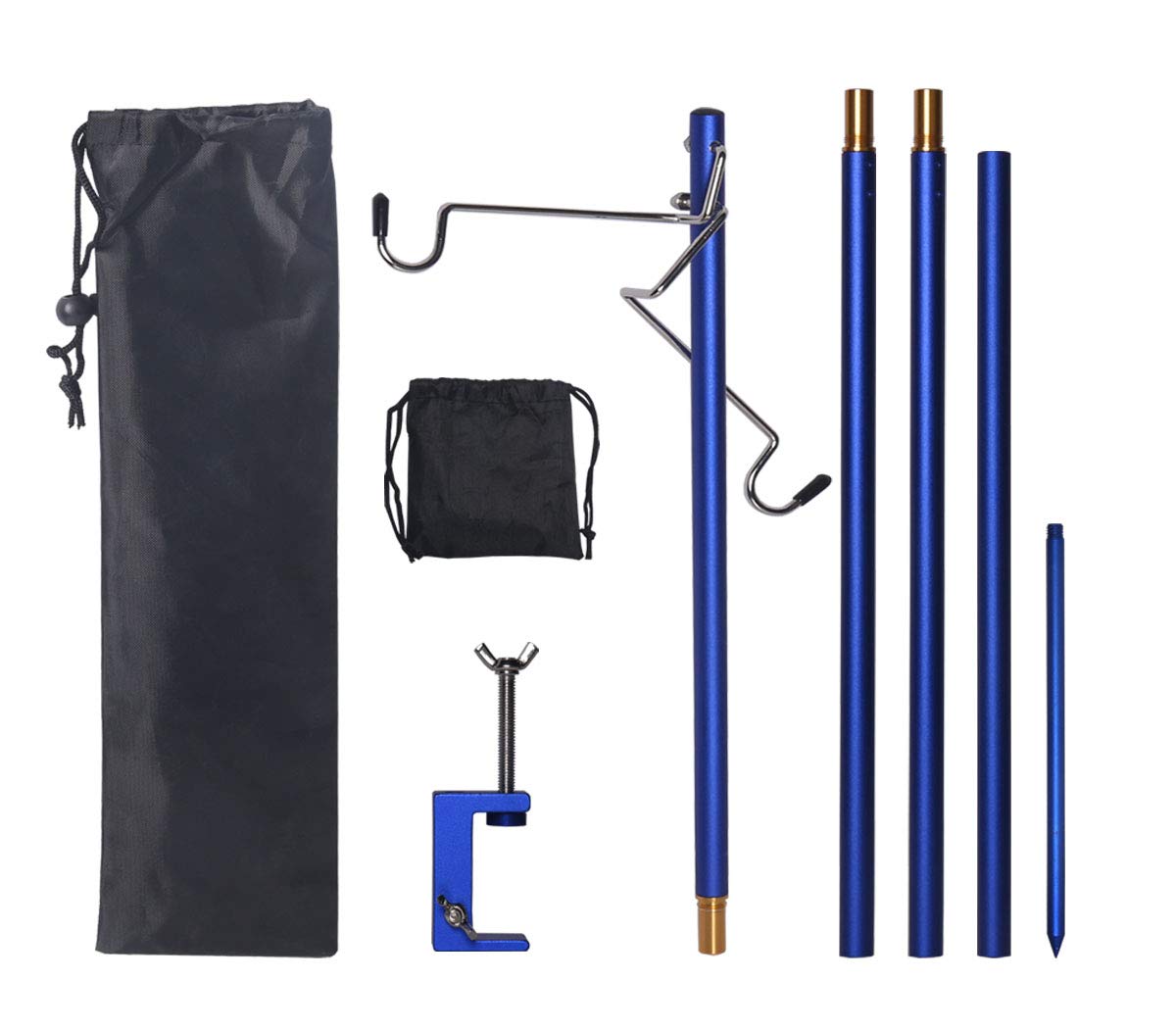 HIKEMAN Camping Folding Lamp Pole - Alluminum Alloy Ultra-Light Portable Lantern Stand For Camping, Picnic, Fishing, Backpacking, Outdoor To Hang Lights, Kitchenware, Cups (Blue)