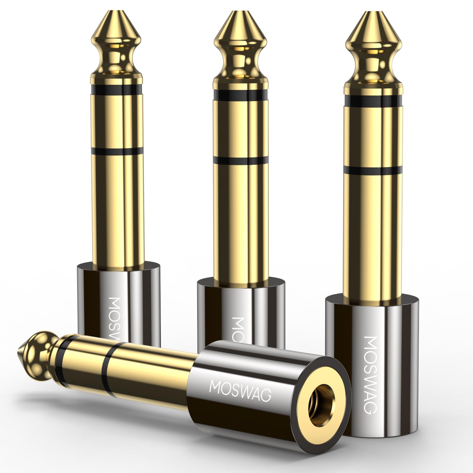 MOSWAG Headphone Adapter, 6.35mm Male to 3.5mm Female Adapter, 1/4 Male to 1/8 Female adapter, Headphone Jack adapter for Mobile Phones, Desktop Computers, Laptops, Audio Cables (4Pack)