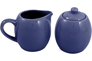 METROPOLITAN TEA Blue Ceramic Creamer and Sugar Service Set with Lid