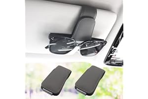 SUNCARACCL 2 PCS Sunglass Holder for Car Visor, Magnetic Leather Eyeglass Hanger Clip for Car, Suitable for Different Size Eyeglasses, Car Visor Accessories (Grey)