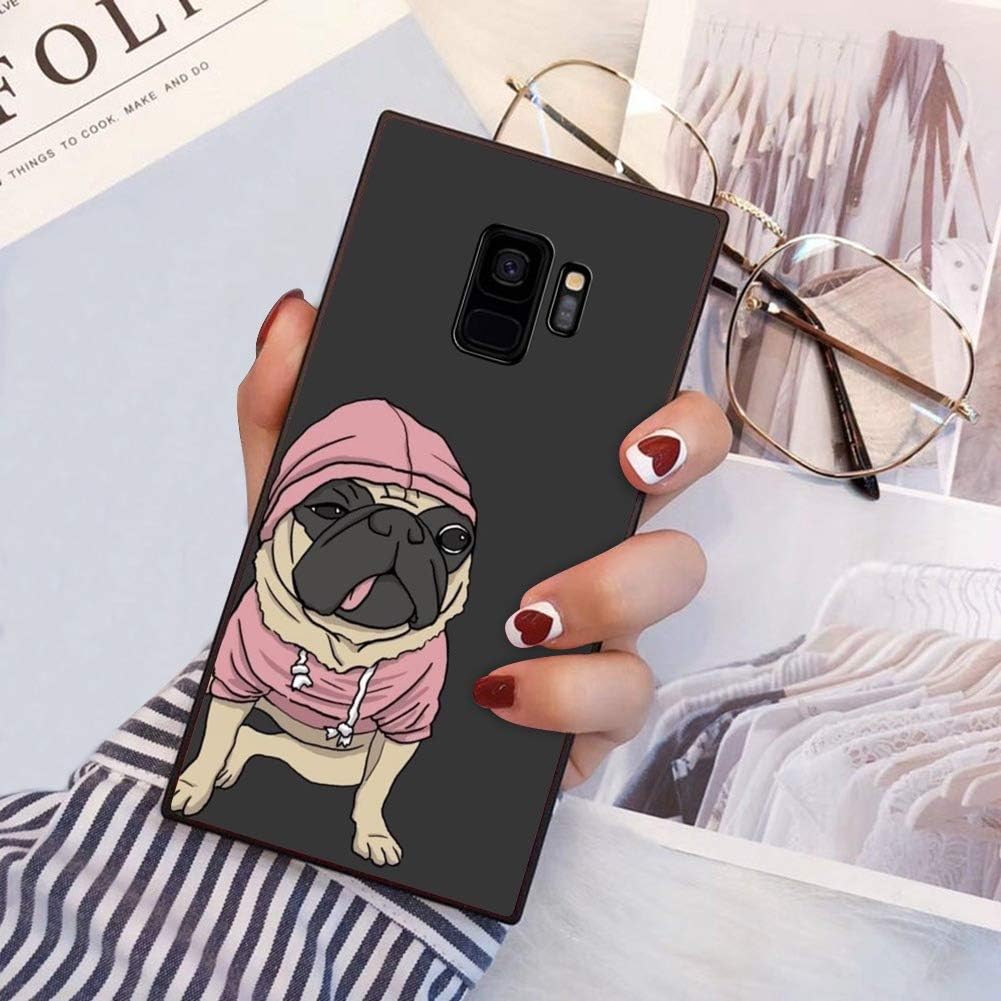 Square Pug Dog Samsung Galaxy S9 Plus Case, JQLOVE All-Inclusive Full-Body Shockproof Protective Phone Cover, Case for Samsung Galaxy S9 Plus Pug Dog