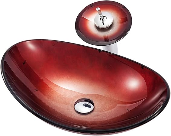 YEHEI Lavabo De Recipiente para Baño, Lavabo De Vidrio Templado, Lavabo