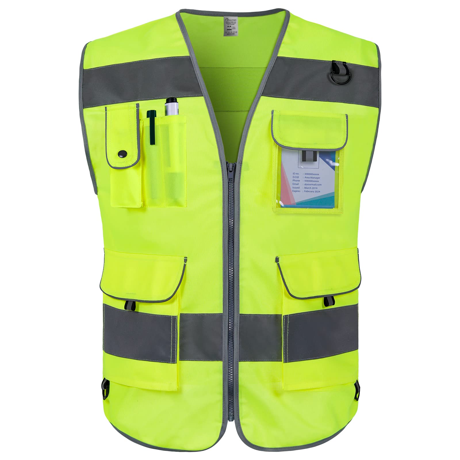 Graunton High Visibility Vest 9 Pockets Hi Vis Reflective Safety Vest for Men Women, Construction Vest with Reflective Strips, Meets ANSI/ISEA Standards, (UK-Yellow, Small) — image 1