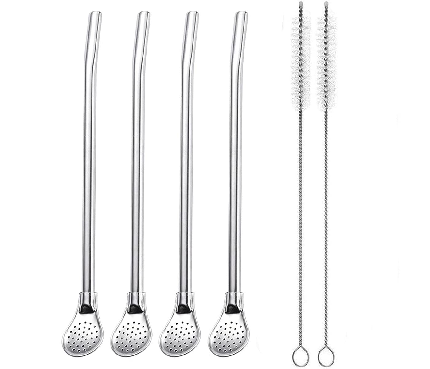 4PCS Detachable Tea Straws YiXuTag Yerba Mate Stainless Steel Bombilla Straws with Filter Spoon, Reusable for Loose Tea, Coffee, Beverage, with 2 Cleaning Brushes