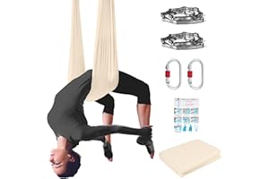 PRIOR FITNESS Low Stretch Aerial Yoga Hammock Kit 4.4 Yards Aerial Silk For Professional Yoga Instructors,Yoga Swing Set,Improve your Flexibility & Core Strength,Yoga Starter Kit