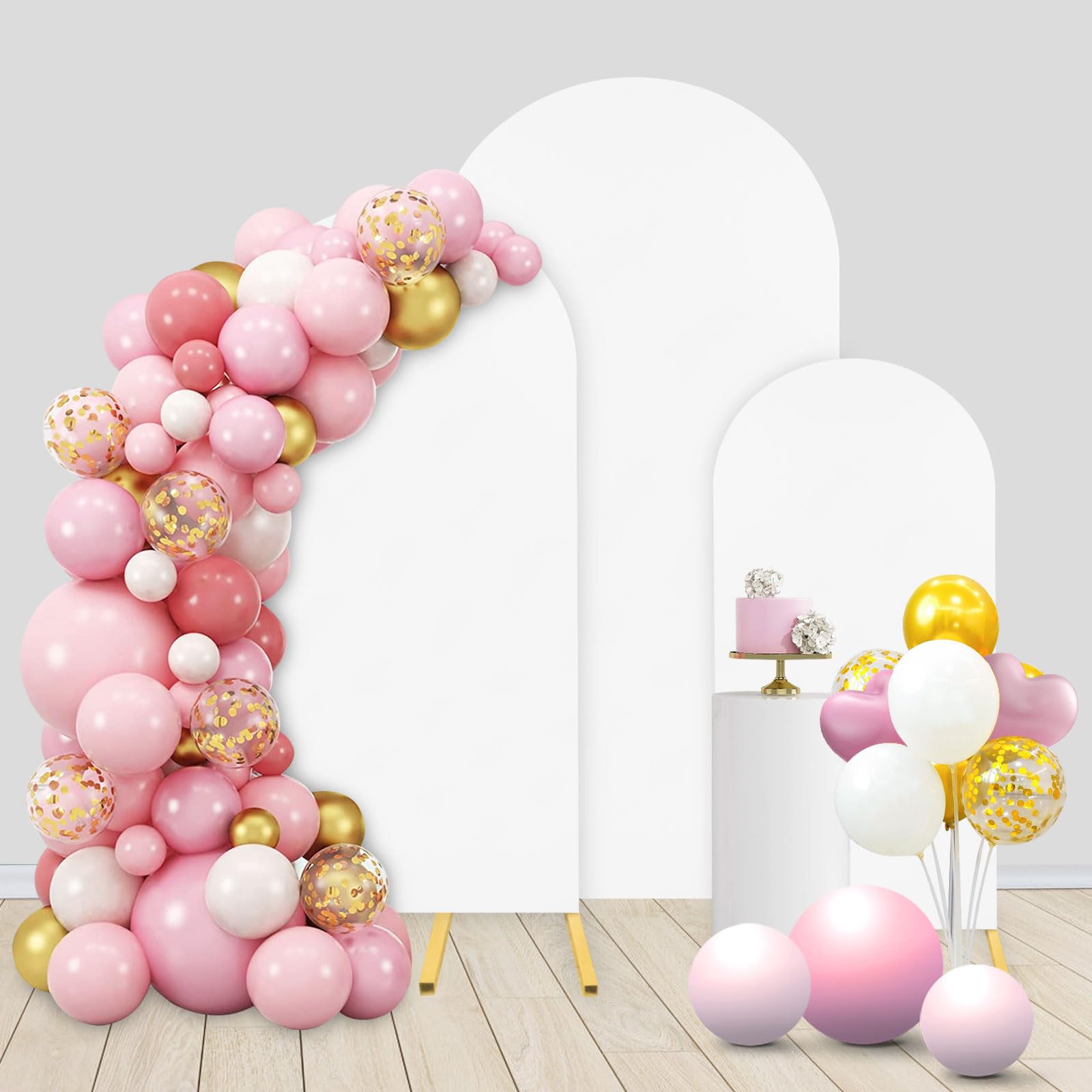 Photo 1 of Set of 3 Wedding Arch Backdrop Stand Cover (4FT, 5FT, 6FT), Spandex Fitted Arch Backdrop Cover for Round Top Chiara Arch, Photo Backdrop Stands for Birthday Party Photographic Background, White