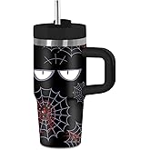 Hiboss Spider Gifts for Boy Men, Black Spider Tumbler with Handle and Straw for Kids 14 oz, Spiders Webs Stuff Travel Mug, Stainless Steel Insulated Cup Gifts for Christmas Birthday